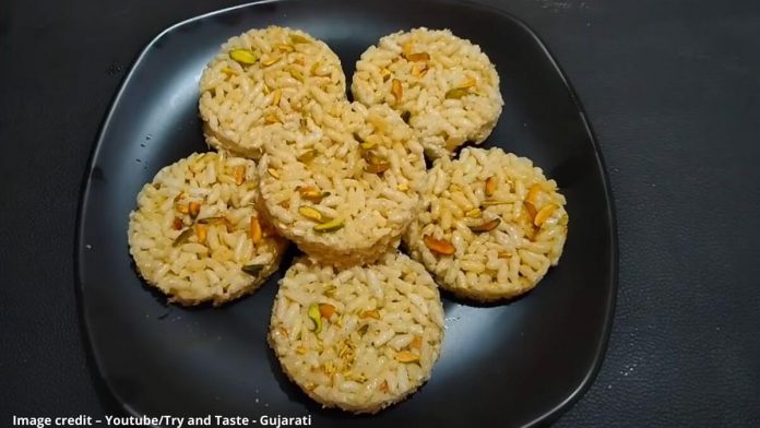 mamra chikki recipe in gujarati મમરા ની ચીકી બનાવવાની રીત - mamra ni chikki banavani rit - mamra chikki recipe in gujarati