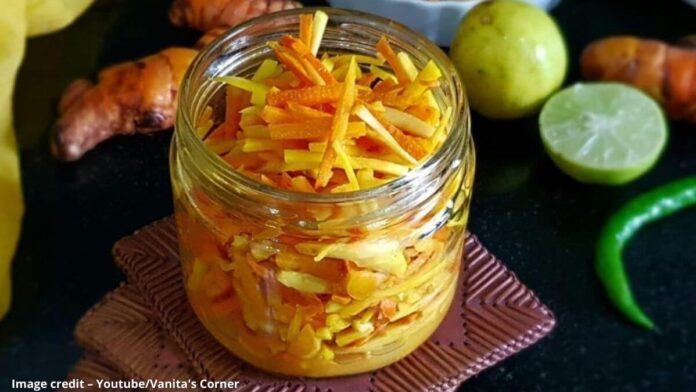 પીળી હળદર અને આંબા હળદર નું અથાણું - Pili haldar ane aamba haldar nu athanu